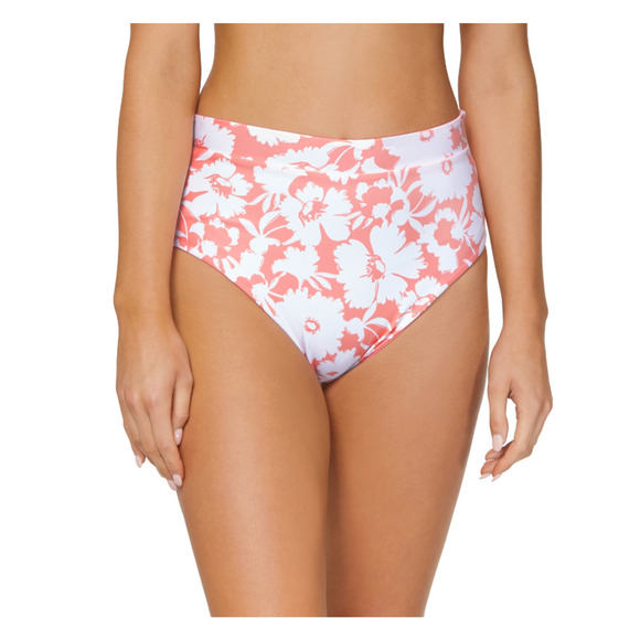 Raisins Juniors' High-Waist Reversible Bikini Bottoms Coral/White Size L 2036 - Picture 1 of 4